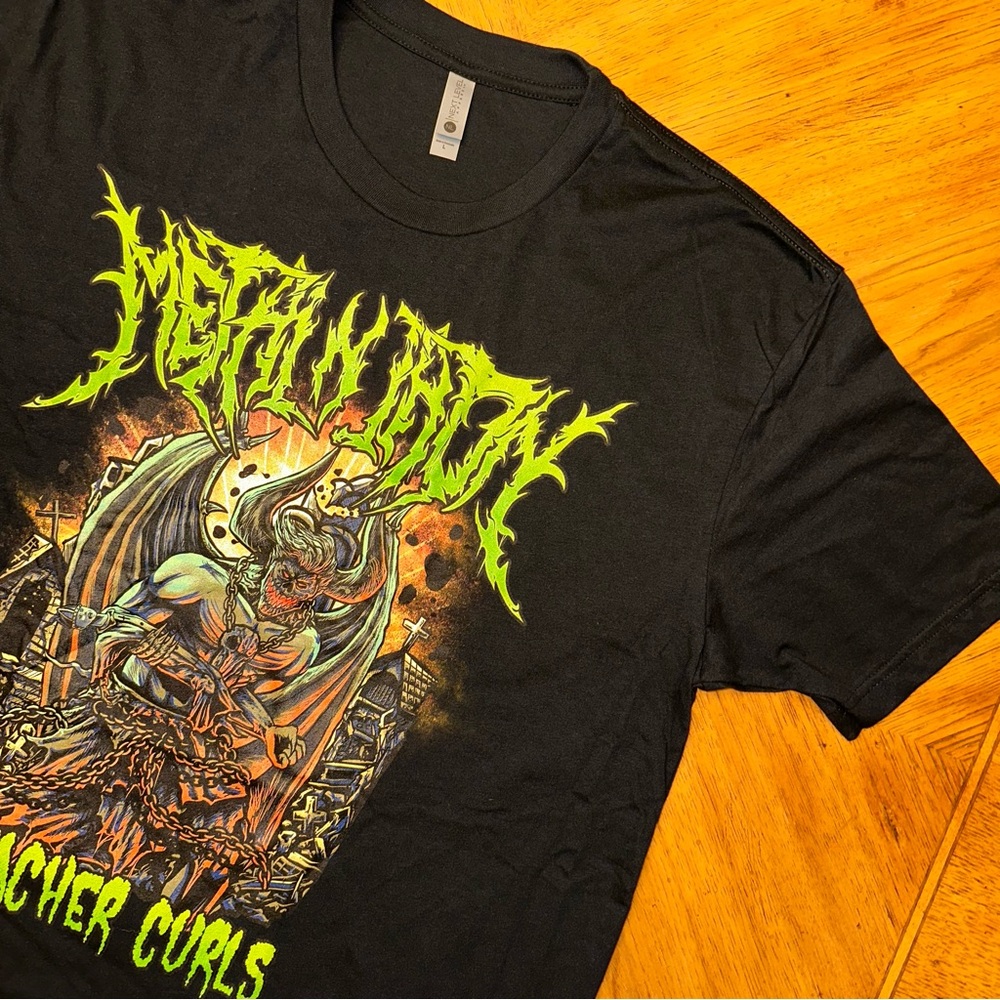Metal N Iron TShirt Men's Size Large Black Preacher Curls Next Level Apparel